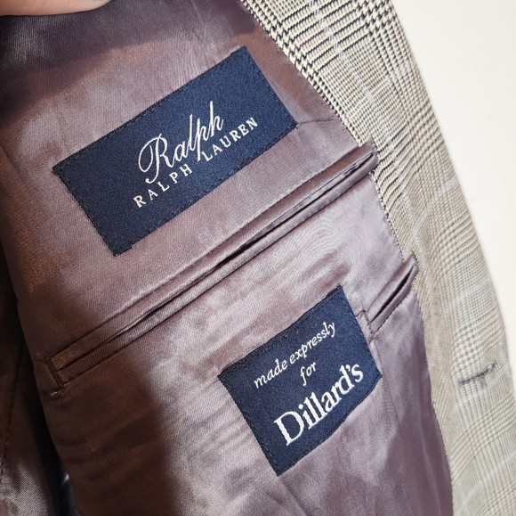 Ralph Lauren Silk Wool Plaid Blazer Mens Size 46L Black Beige Blue Purple Plaid - Picture 9 of 16